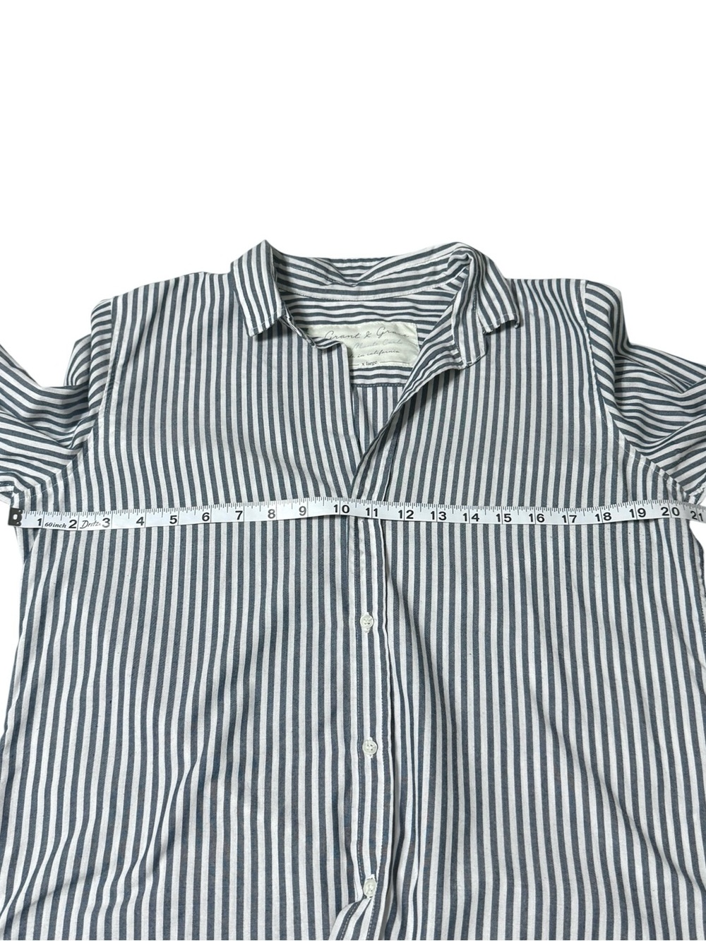 Grant & Grace The Monte Carlo Sun Washed Gray White Stripe Button Front Shirt XL - Picture 12 of 16